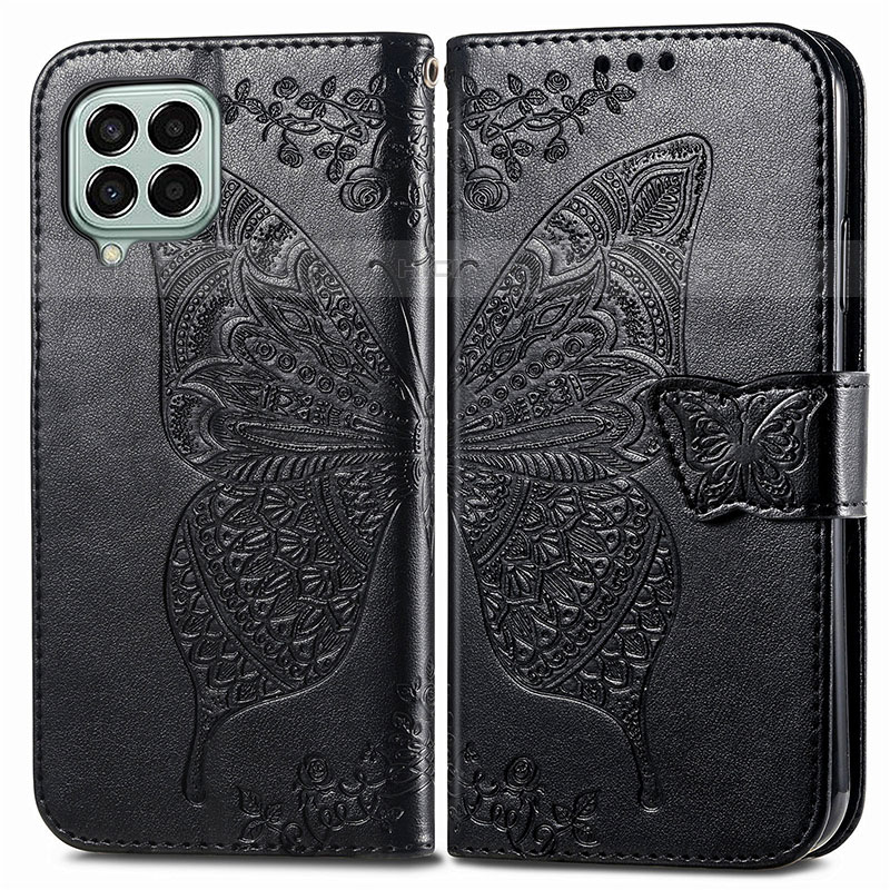 Custodia Portafoglio In Pelle Farfalla Cover con Supporto per Samsung Galaxy M33 5G Nero