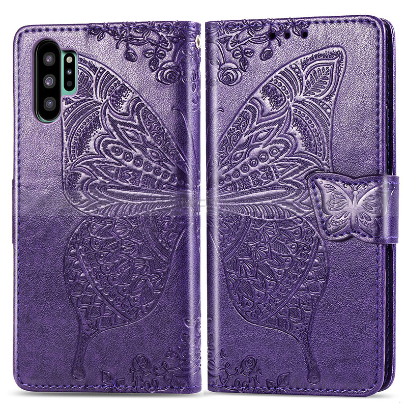 Custodia Portafoglio In Pelle Farfalla Cover con Supporto per Samsung Galaxy Note 10 Plus 5G Viola