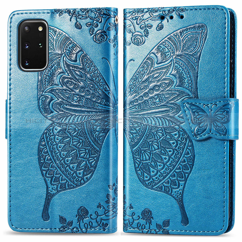 Custodia Portafoglio In Pelle Farfalla Cover con Supporto per Samsung Galaxy S20 Plus Blu