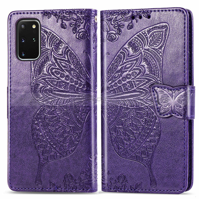 Custodia Portafoglio In Pelle Farfalla Cover con Supporto per Samsung Galaxy S20 Plus Viola
