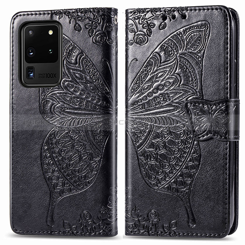 Custodia Portafoglio In Pelle Farfalla Cover con Supporto per Samsung Galaxy S20 Ultra Nero