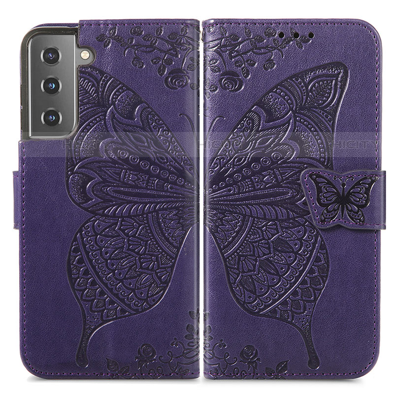Custodia Portafoglio In Pelle Farfalla Cover con Supporto per Samsung Galaxy S21 5G Viola