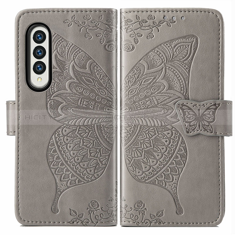 Custodia Portafoglio In Pelle Farfalla Cover con Supporto per Samsung Galaxy Z Fold3 5G Grigio