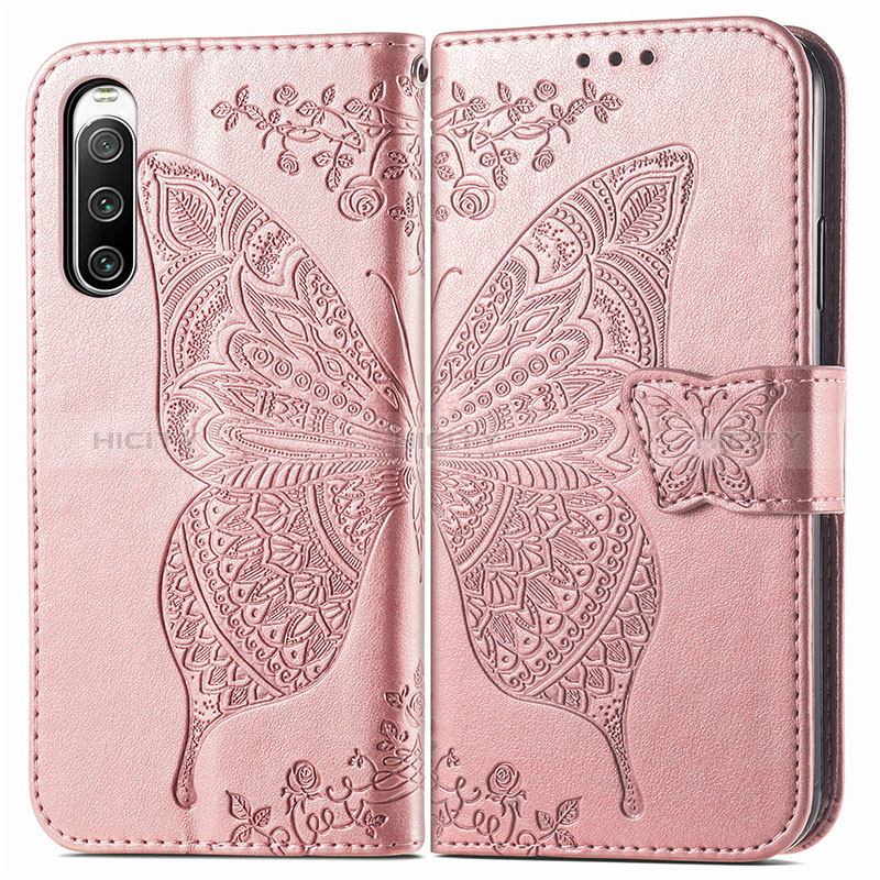 Custodia Portafoglio In Pelle Farfalla Cover con Supporto per Sony Xperia 10 V Rosa