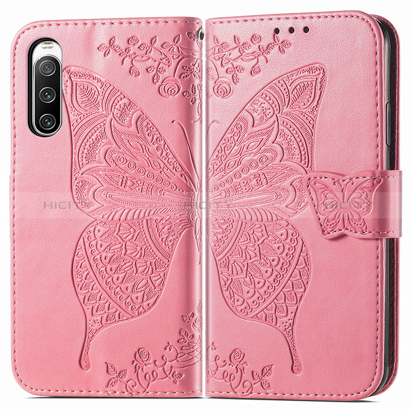 Custodia Portafoglio In Pelle Farfalla Cover con Supporto per Sony Xperia 10 V Rosa Caldo