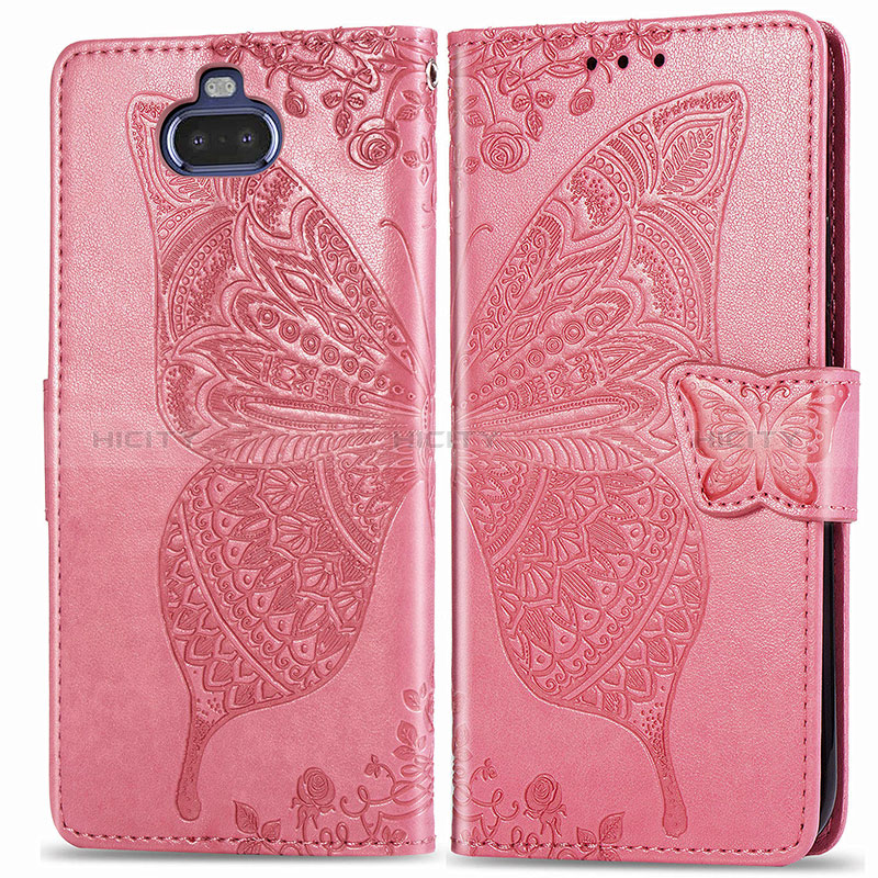 Custodia Portafoglio In Pelle Farfalla Cover con Supporto per Sony Xperia 8 Lite Rosa Caldo