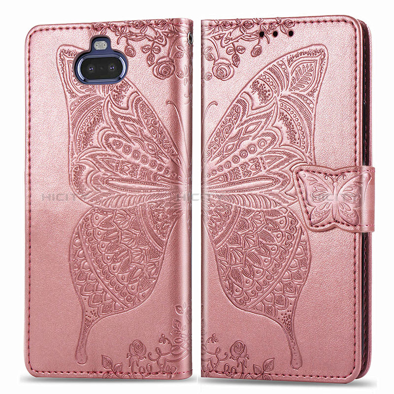 Custodia Portafoglio In Pelle Farfalla Cover con Supporto per Sony Xperia 8 Rosa