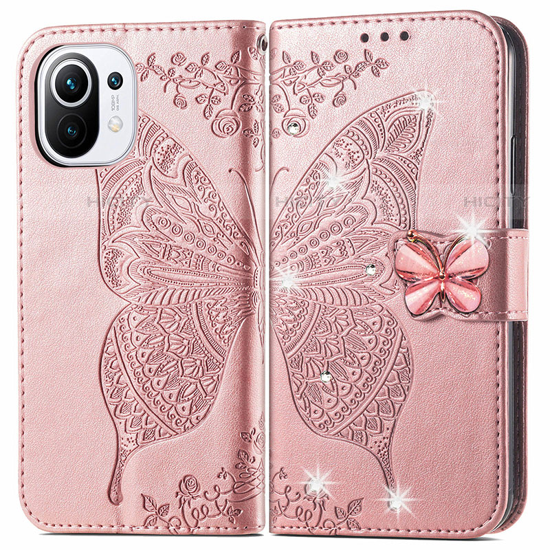 Custodia Portafoglio In Pelle Farfalla Cover con Supporto per Xiaomi Mi 11 5G Rosa