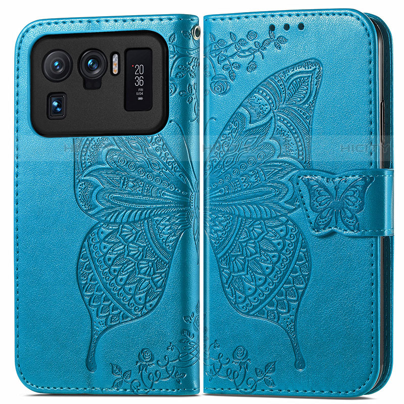 Custodia Portafoglio In Pelle Farfalla Cover con Supporto per Xiaomi Mi 11 Ultra 5G Blu