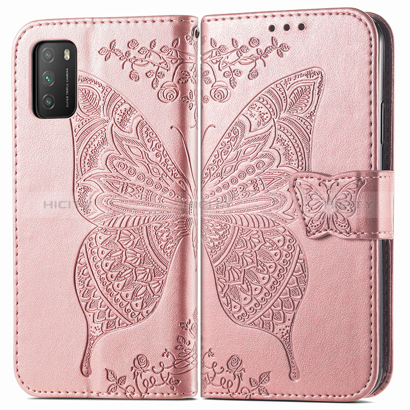 Custodia Portafoglio In Pelle Farfalla Cover con Supporto per Xiaomi Poco M3 Rosa