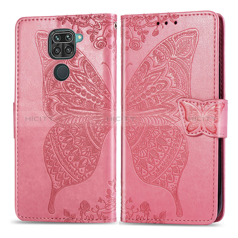 Custodia Portafoglio In Pelle Farfalla Cover con Supporto per Xiaomi Redmi 10X 4G Rosa Caldo
