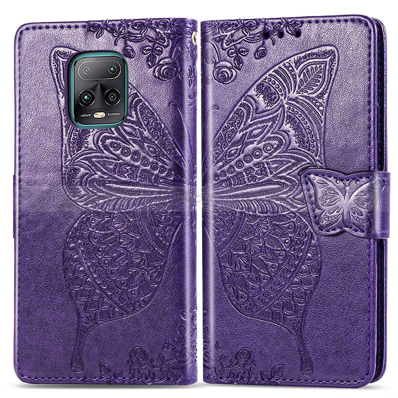 Custodia Portafoglio In Pelle Farfalla Cover con Supporto per Xiaomi Redmi 10X 5G Viola