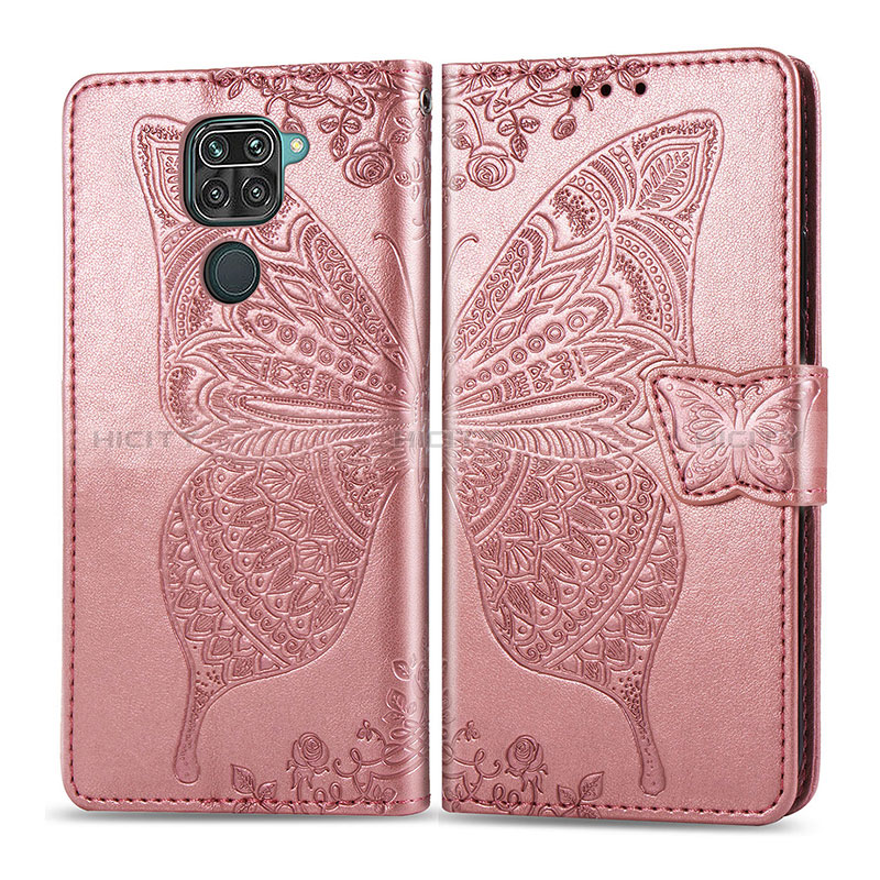 Custodia Portafoglio In Pelle Farfalla Cover con Supporto per Xiaomi Redmi Note 9 Rosa