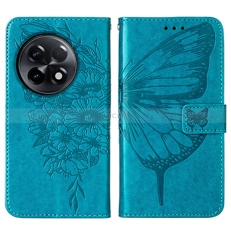 Custodia Portafoglio In Pelle Farfalla Cover con Supporto Y01B per OnePlus Ace 2 Pro 5G Blu