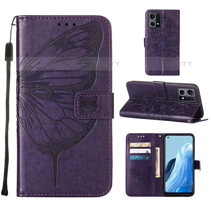 Custodia Portafoglio In Pelle Farfalla Cover con Supporto Y01B per Oppo Reno7 4G