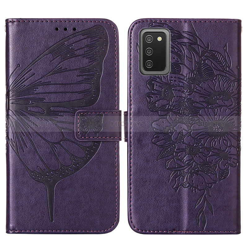 Custodia Portafoglio In Pelle Farfalla Cover con Supporto Y01B per Samsung Galaxy A02s Viola