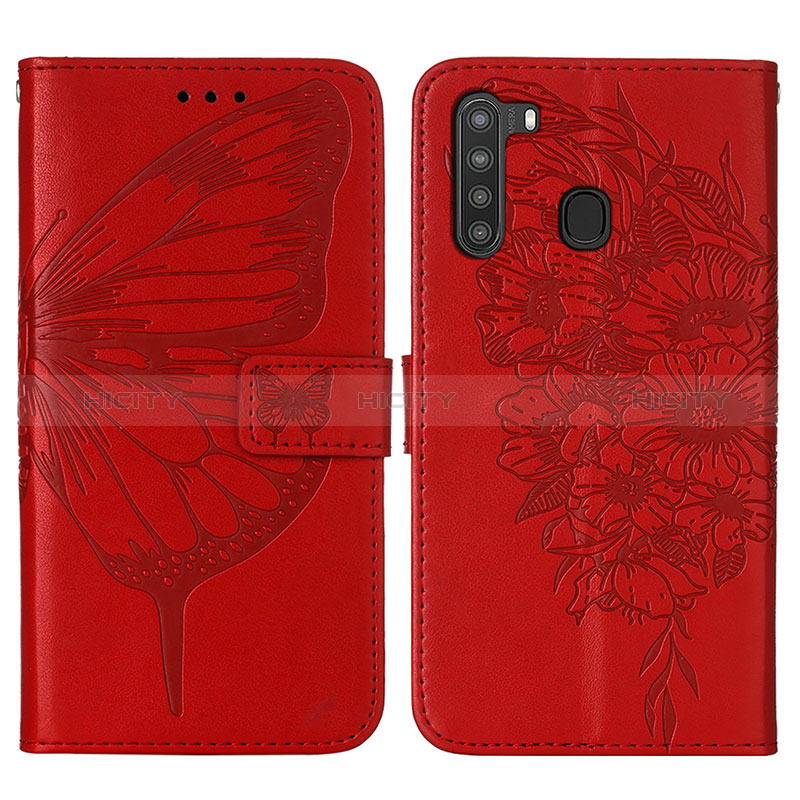 Custodia Portafoglio In Pelle Farfalla Cover con Supporto Y01B per Samsung Galaxy A21