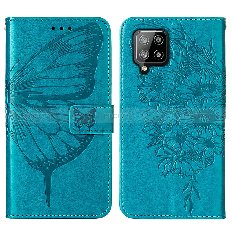 Custodia Portafoglio In Pelle Farfalla Cover con Supporto Y01B per Samsung Galaxy A42 5G Blu