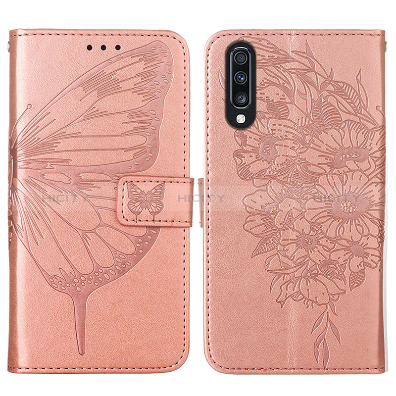 Custodia Portafoglio In Pelle Farfalla Cover con Supporto Y01B per Samsung Galaxy A50 Oro Rosa