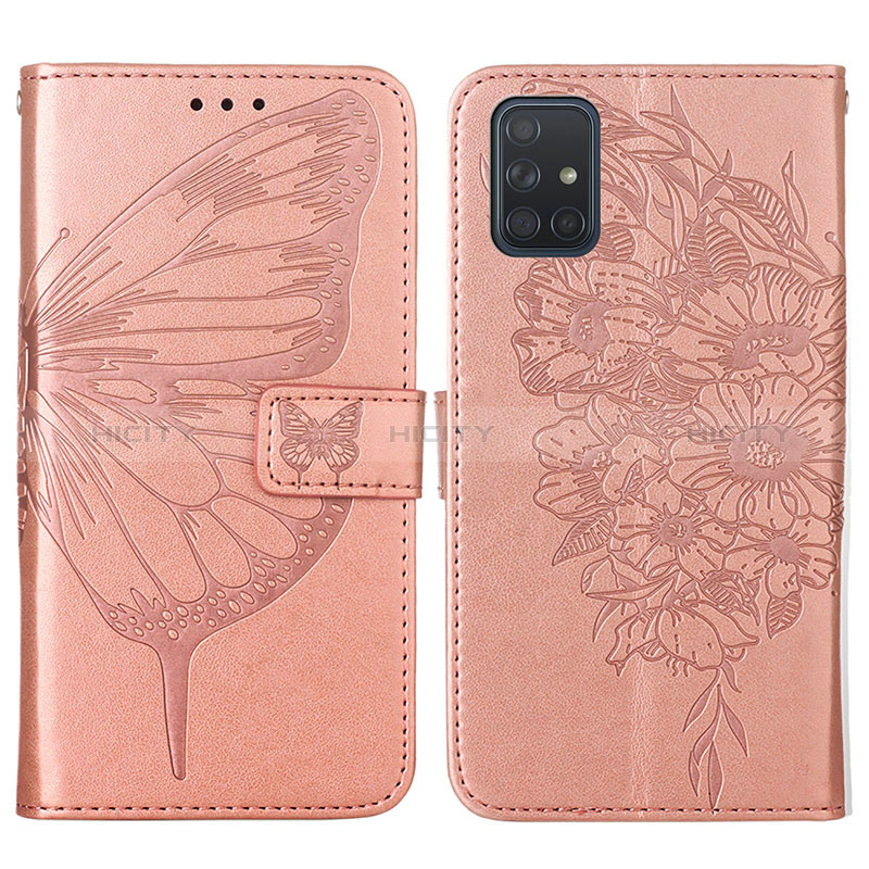 Custodia Portafoglio In Pelle Farfalla Cover con Supporto Y01B per Samsung Galaxy A51 4G Oro Rosa