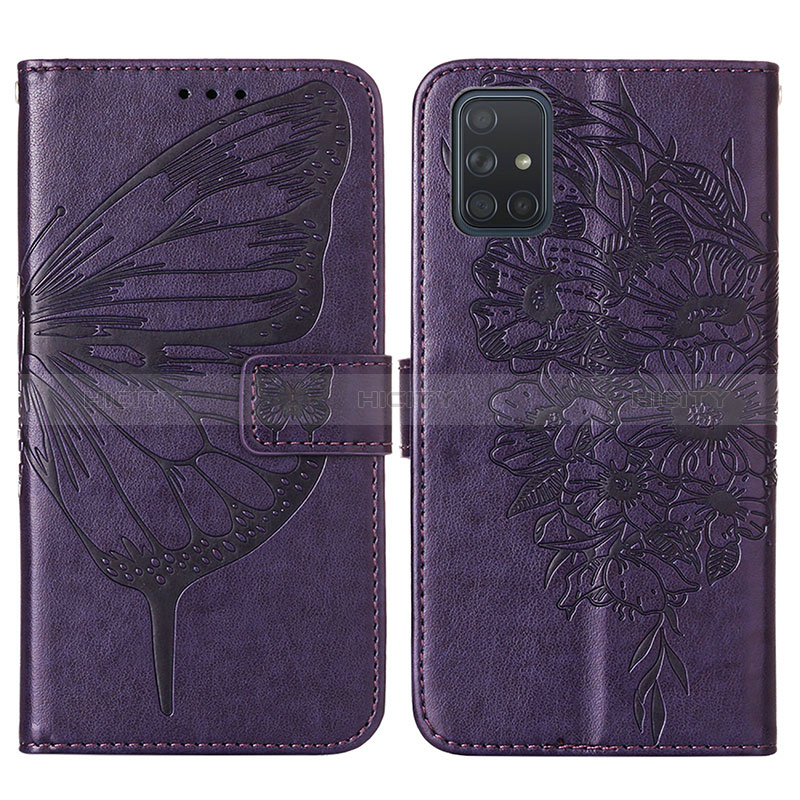 Custodia Portafoglio In Pelle Farfalla Cover con Supporto Y01B per Samsung Galaxy A51 4G Viola