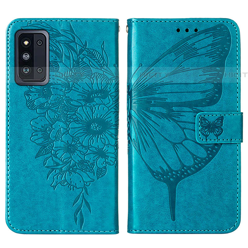 Custodia Portafoglio In Pelle Farfalla Cover con Supporto Y01B per Samsung Galaxy F52 5G Blu