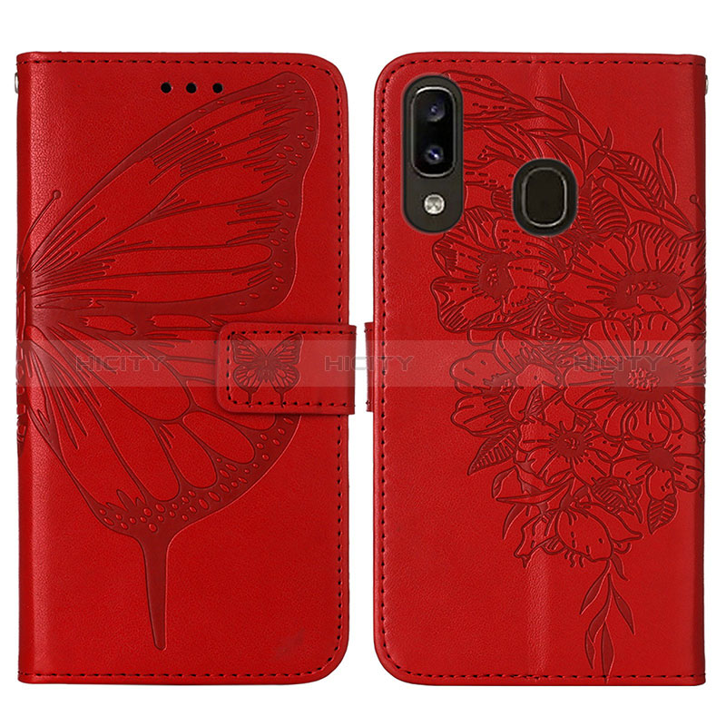 Custodia Portafoglio In Pelle Farfalla Cover con Supporto Y01B per Samsung Galaxy M10S Rosso