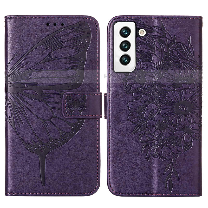 Custodia Portafoglio In Pelle Farfalla Cover con Supporto Y06B per Samsung Galaxy S21 5G Viola