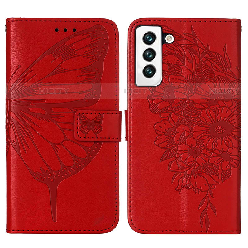 Custodia Portafoglio In Pelle Farfalla Cover con Supporto Y06B per Samsung Galaxy S21 Plus 5G Rosso