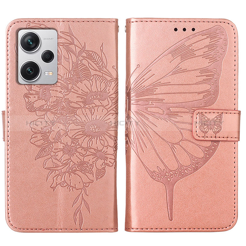 Custodia Portafoglio In Pelle Farfalla Cover con Supporto YB1 per Xiaomi Redmi Note 12 Pro+ Plus 5G Oro Rosa