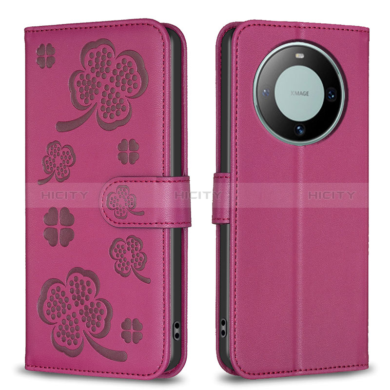 Custodia Portafoglio In Pelle Fiori Cover con Supporto BF1 per Huawei Mate 60 Pro+ Plus Rosa Caldo