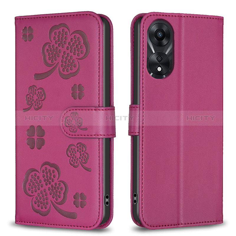 Custodia Portafoglio In Pelle Fiori Cover con Supporto BF1 per Oppo A58 5G Rosa Caldo