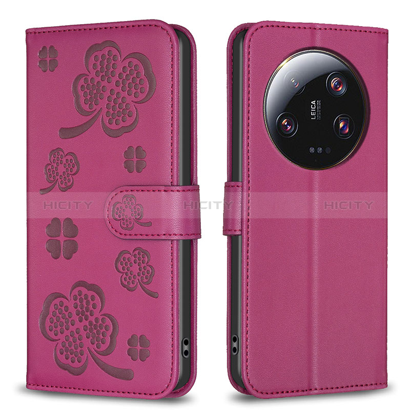 Custodia Portafoglio In Pelle Fiori Cover con Supporto BF1 per Xiaomi Mi 13 Ultra 5G Rosa Caldo