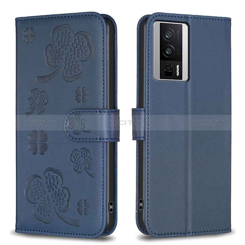 Custodia Portafoglio In Pelle Fiori Cover con Supporto BF2 per Xiaomi Redmi K60 5G Blu