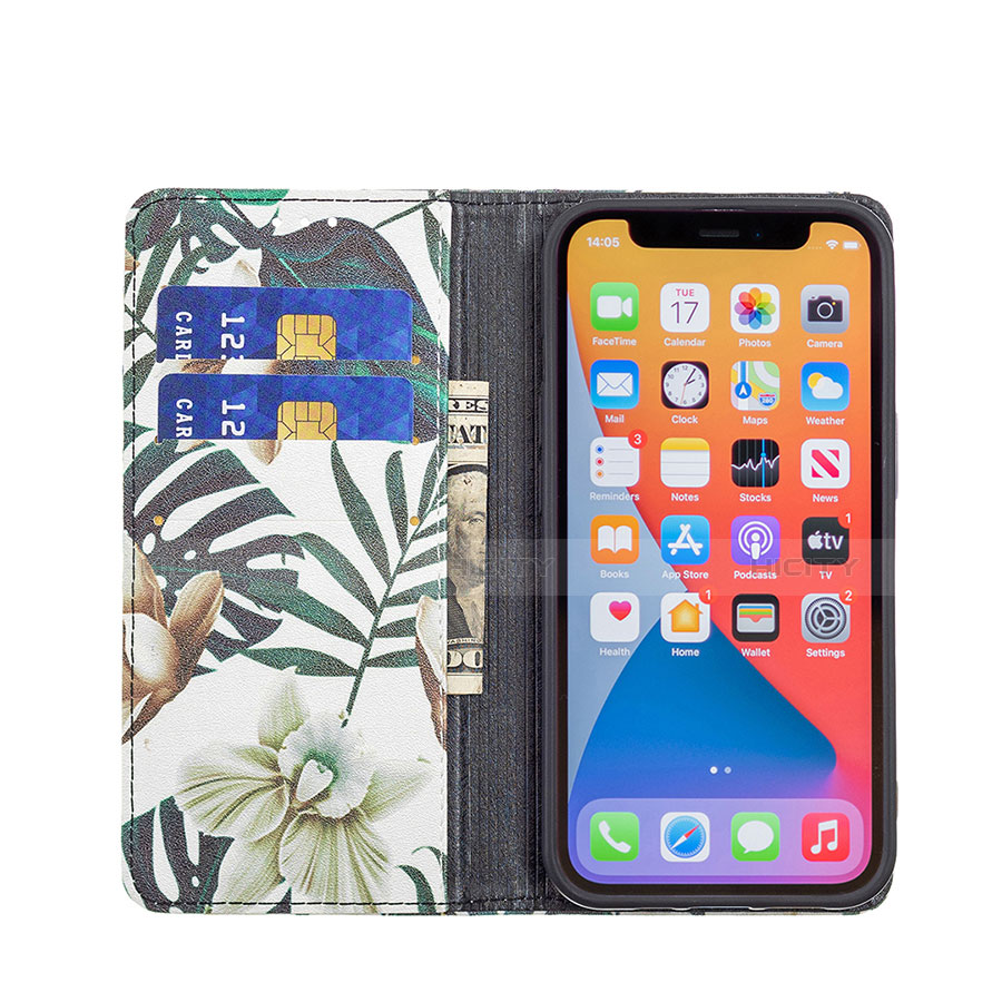Custodia Portafoglio In Pelle Fiori Cover con Supporto L01 per Apple iPhone 13 Pro Max Multicolore
