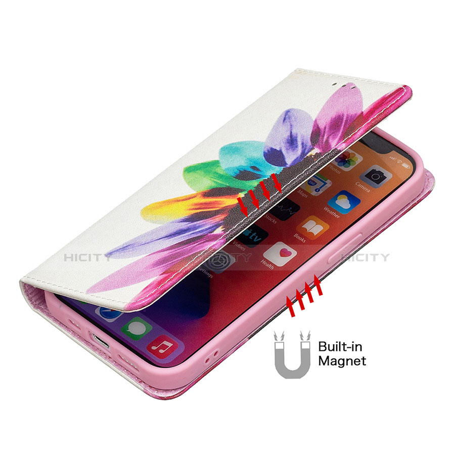 Custodia Portafoglio In Pelle Fiori Cover con Supporto L01 per Apple iPhone 13 Pro Rosa