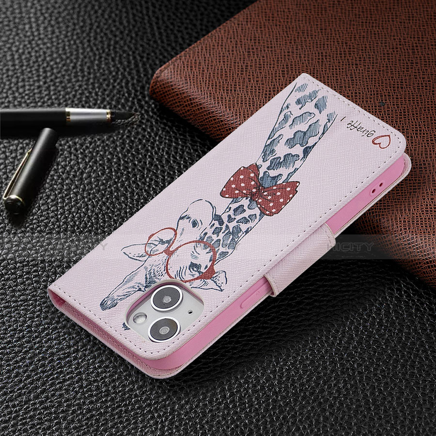 Custodia Portafoglio In Pelle Fiori Cover con Supporto L01 per Apple iPhone 13 Rosa