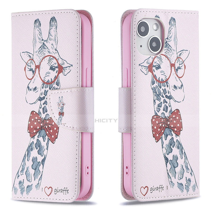 Custodia Portafoglio In Pelle Fiori Cover con Supporto L01 per Apple iPhone 14 Plus Rosa