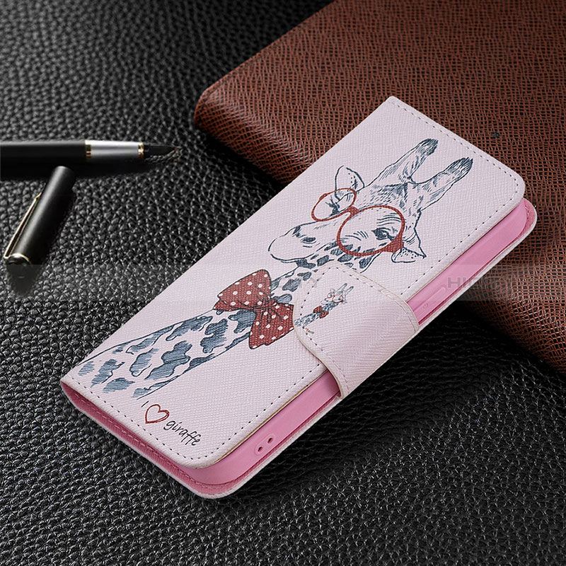 Custodia Portafoglio In Pelle Fiori Cover con Supporto L01 per Apple iPhone 15 Rosa