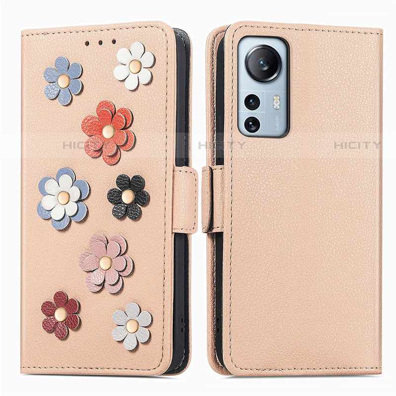 Custodia Portafoglio In Pelle Fiori Cover con Supporto L01 per Xiaomi Mi 12S Pro 5G Oro