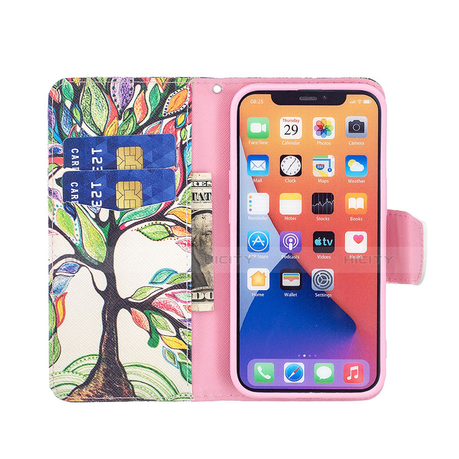 Custodia Portafoglio In Pelle Fiori Cover con Supporto L02 per Apple iPhone 13 Mini Multicolore