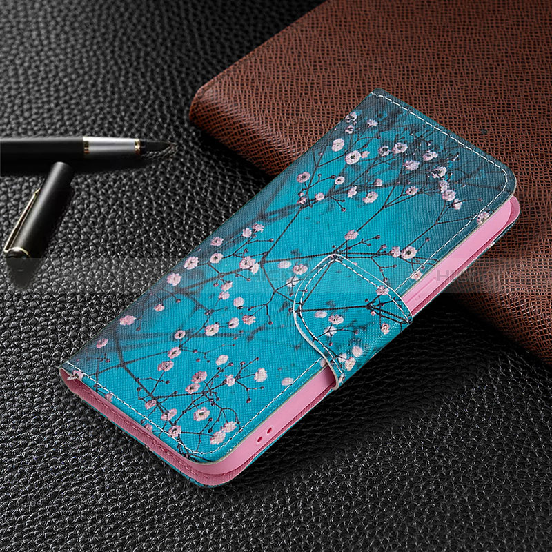 Custodia Portafoglio In Pelle Fiori Cover con Supporto L02 per Apple iPhone 14 Pro Max Ciano