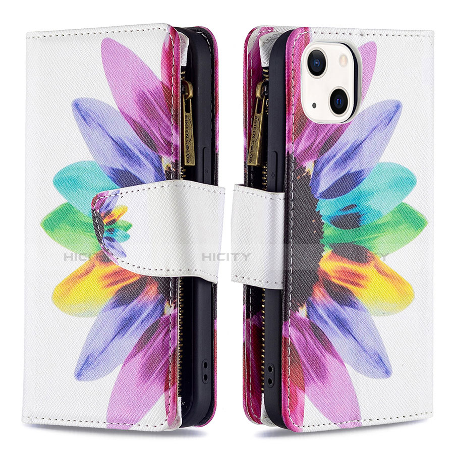Custodia Portafoglio In Pelle Fiori Cover con Supporto L03 per Apple iPhone 13 Mini Rosa