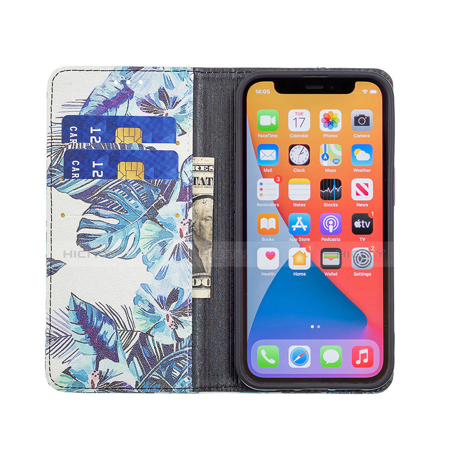 Custodia Portafoglio In Pelle Fiori Cover con Supporto per Apple iPhone 13 Pro Blu