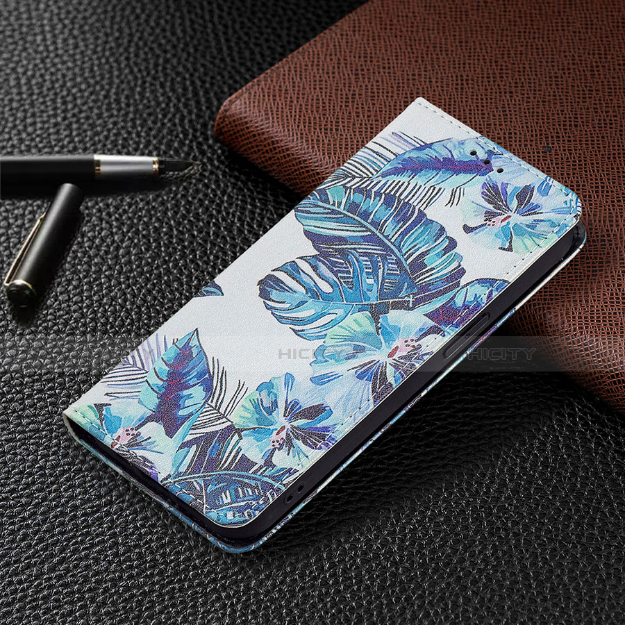 Custodia Portafoglio In Pelle Fiori Cover con Supporto per Apple iPhone 13 Pro Blu