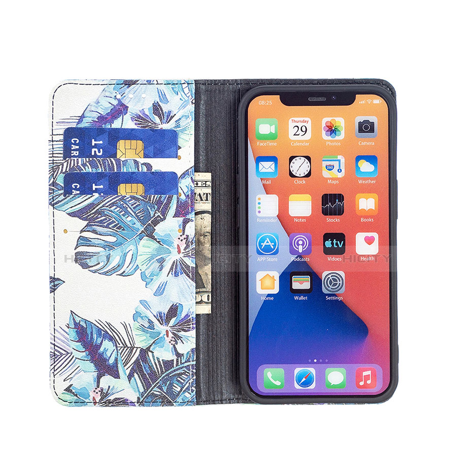 Custodia Portafoglio In Pelle Fiori Cover con Supporto per Apple iPhone 14 Plus Blu