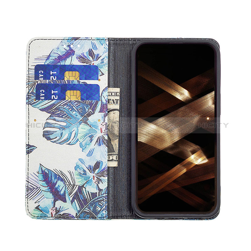 Custodia Portafoglio In Pelle Fiori Cover con Supporto per Apple iPhone 14 Pro Max Blu