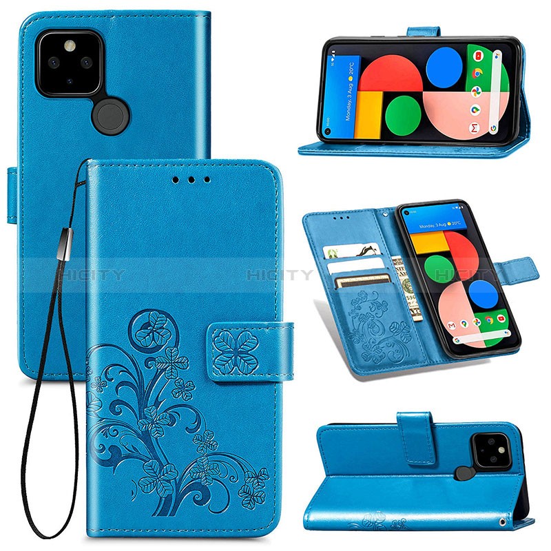 Custodia Portafoglio In Pelle Fiori Cover con Supporto per Google Pixel 5 XL 5G