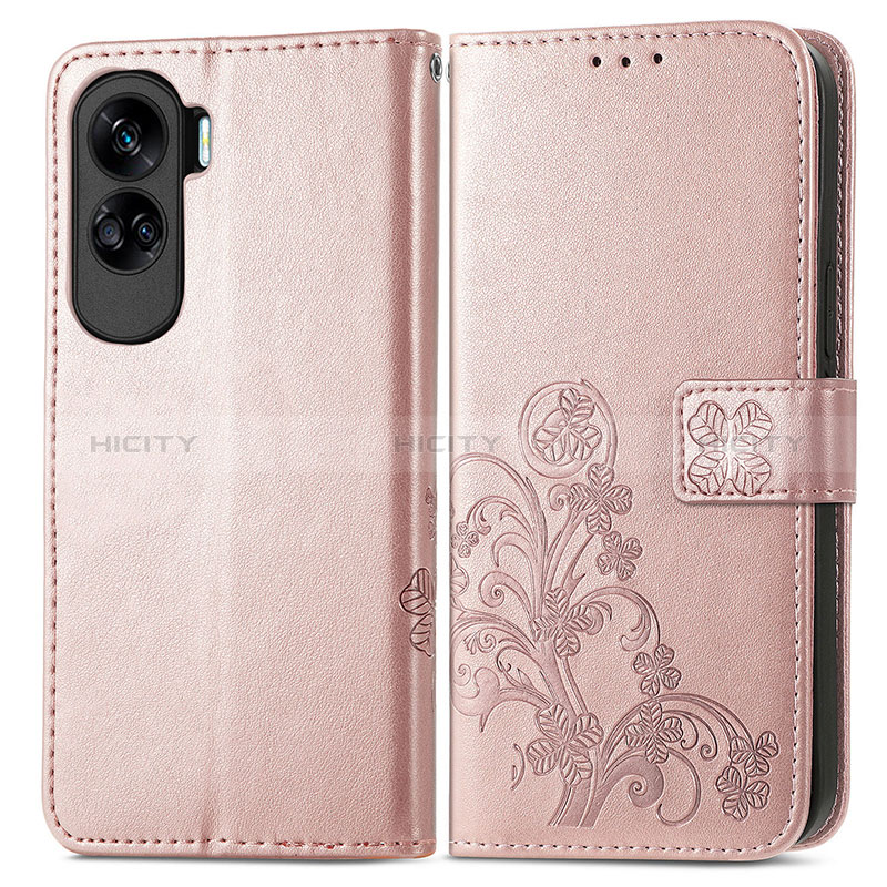 Custodia Portafoglio In Pelle Fiori Cover con Supporto per Huawei Honor 90 Lite 5G Oro Rosa