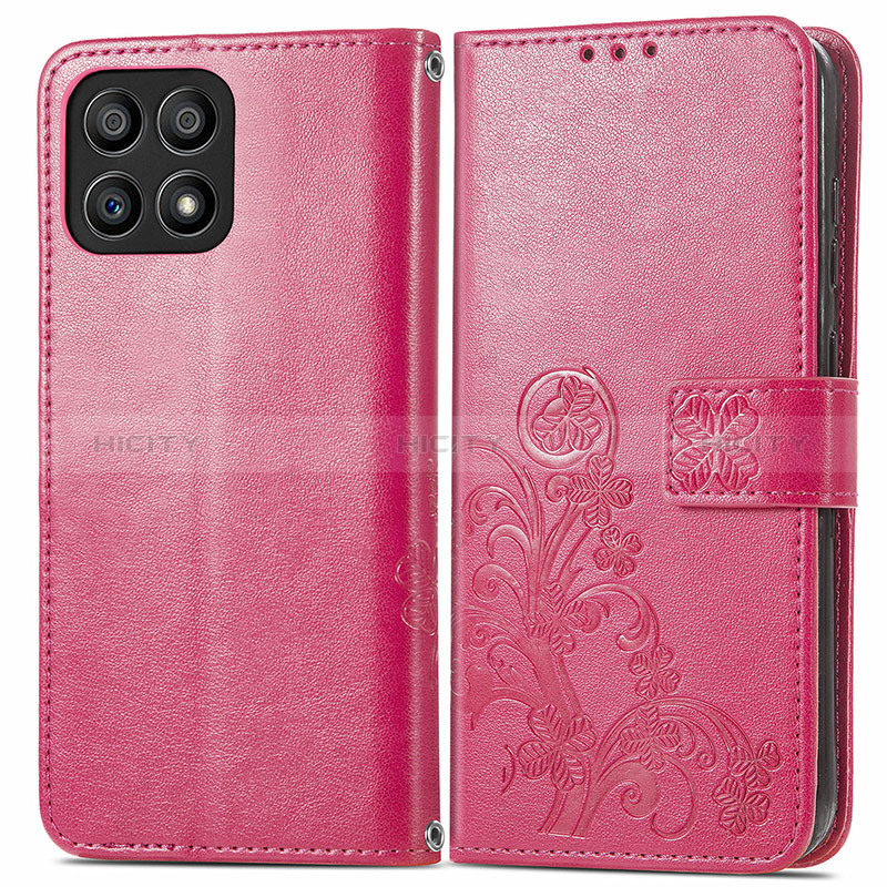 Custodia Portafoglio In Pelle Fiori Cover con Supporto per Huawei Honor X30i Rosa Caldo